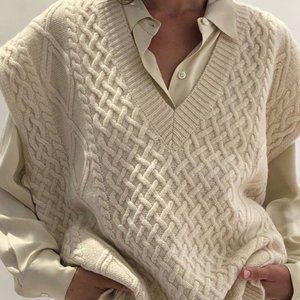 The Frankie Shop Oversized Cable Knit Vest in Winter White